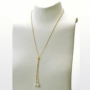 Freshwater Pearls Lariat 32" Chain Necklace 18K Solid Gold